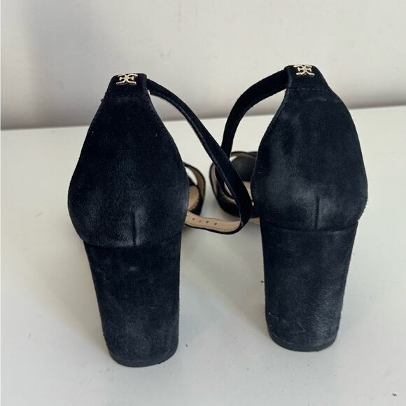 Sam Edelman Odila Black Leather Scallop Edge Block Heel Ankle Strap Sandal 7 - Picture 6 of 9